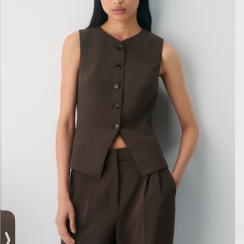 Aritzia Sleeveless Button Front Vest in Dark Brown - Picture 2 of 3